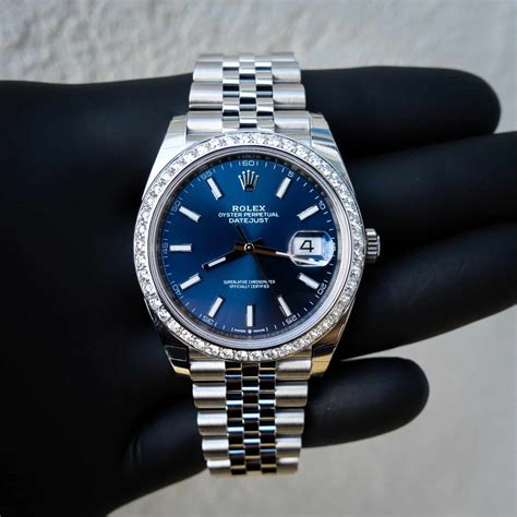 rolex oyster perpetual datejust in silver blue dial|rolex datejust 41 bezel.